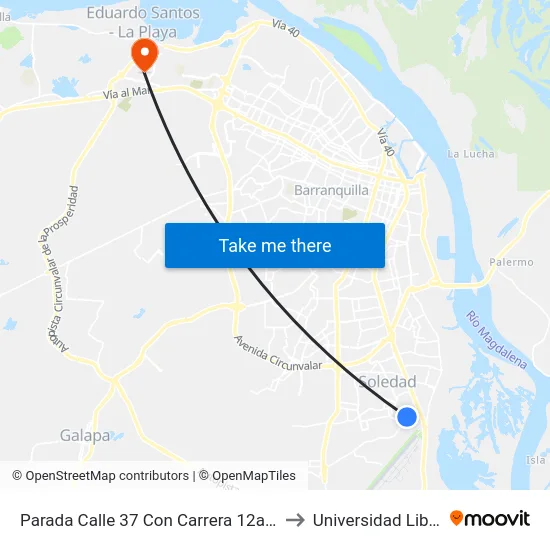 Parada Calle 37 Con Carrera 12a Lado Occidental Soledad to Universidad Libre Sede Norte map