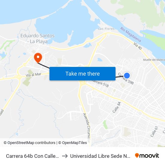 Carrera 64b Con Calle 86 to Universidad Libre Sede Norte map