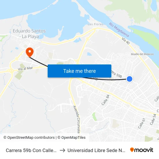 Carrera 59b Con Calle 79 to Universidad Libre Sede Norte map