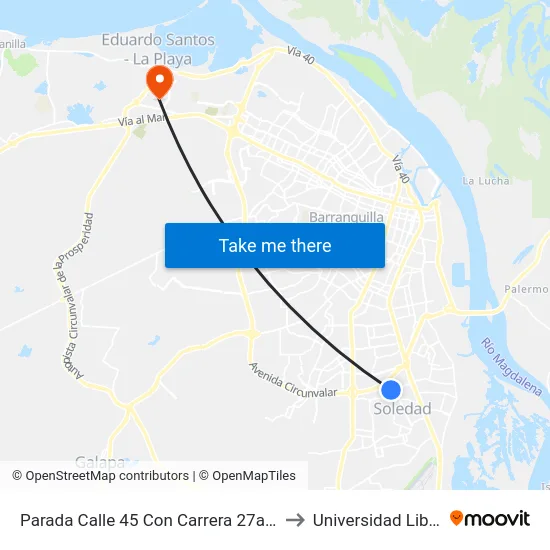 Parada Calle 45 Con Carrera 27a Lado Occidental Soledad to Universidad Libre Sede Norte map