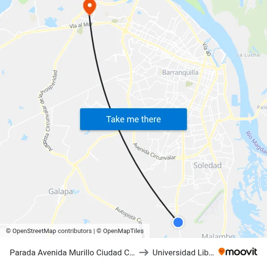 Parada Avenida Murillo Ciudad Caribe Real Lado Occidente to Universidad Libre Sede Norte map