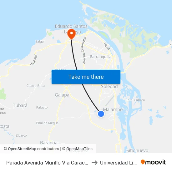 Parada Avenida Murillo Vía Caracoli - Malambo Lado Occidente to Universidad Libre Sede Norte map