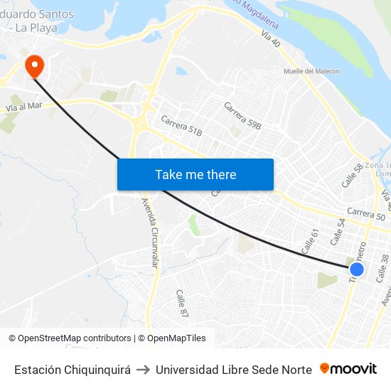 Estación Chiquinquirá to Universidad Libre Sede Norte map