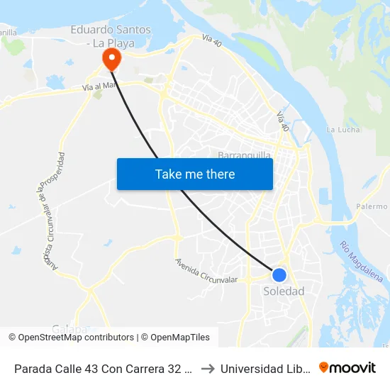 Parada Calle 43 Con Carrera 32 Lado Occidental Soledad to Universidad Libre Sede Norte map