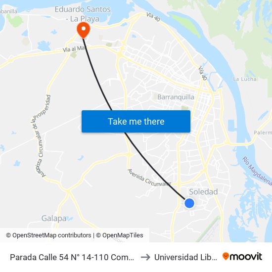 Parada Calle 54 N° 14-110 Compraventa Express Soledad to Universidad Libre Sede Norte map