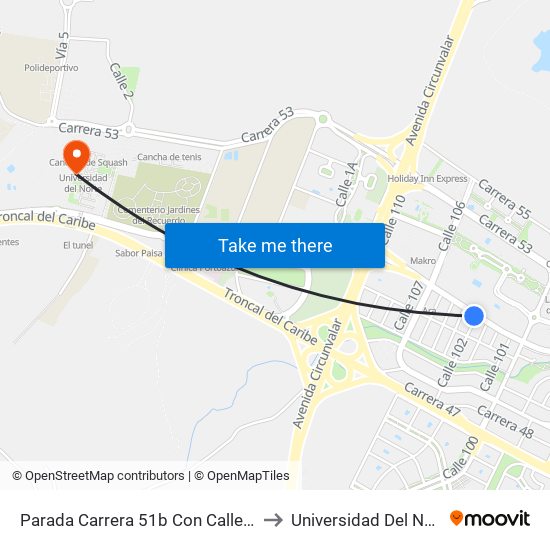 Parada Carrera 51b Con Calle 102 to Universidad Del Norte map