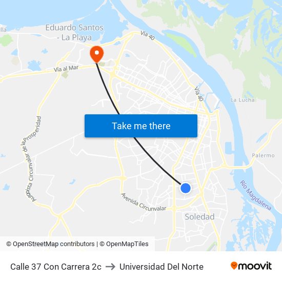 Calle 37 Con Carrera 2c to Universidad Del Norte map