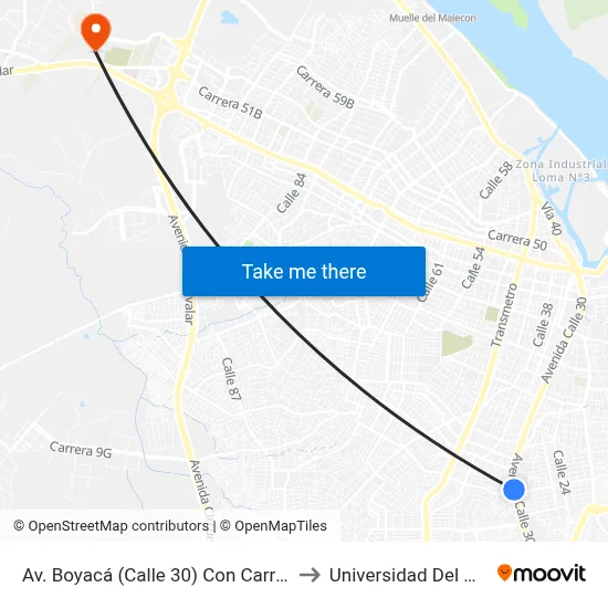 Av. Boyacá (Calle 30) Con Carrera 15 to Universidad Del Norte map