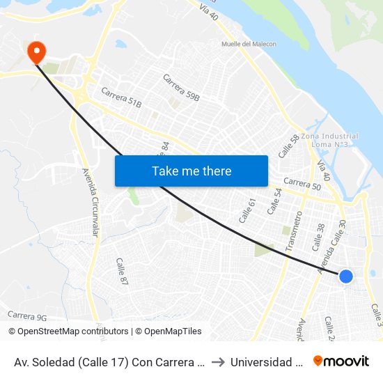 Av. Soledad (Calle 17) Con Carrera 30 Lado Occidental to Universidad Del Norte map