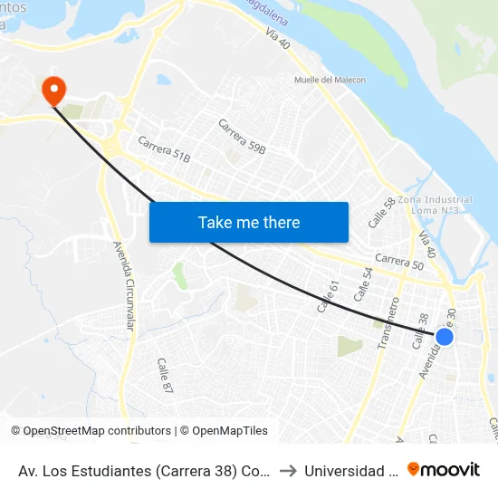 Av. Los Estudiantes (Carrera 38) Con Av. Boyacá (Calle30) to Universidad Del Norte map