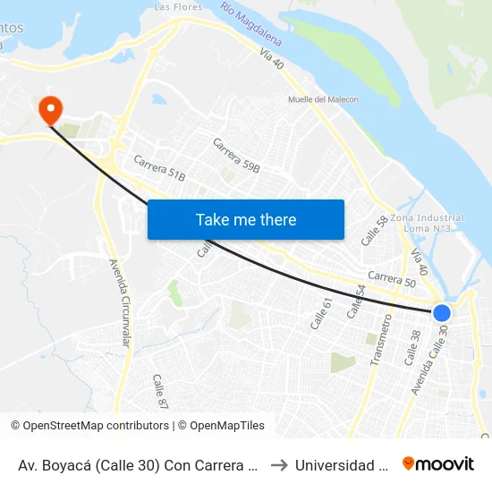 Av. Boyacá (Calle 30) Con Carrera 45 Lado Occidental to Universidad Del Norte map