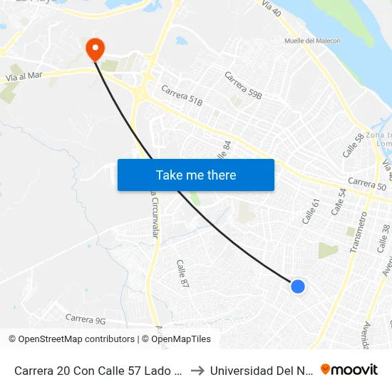 Carrera 20 Con Calle 57 Lado Norte to Universidad Del Norte map