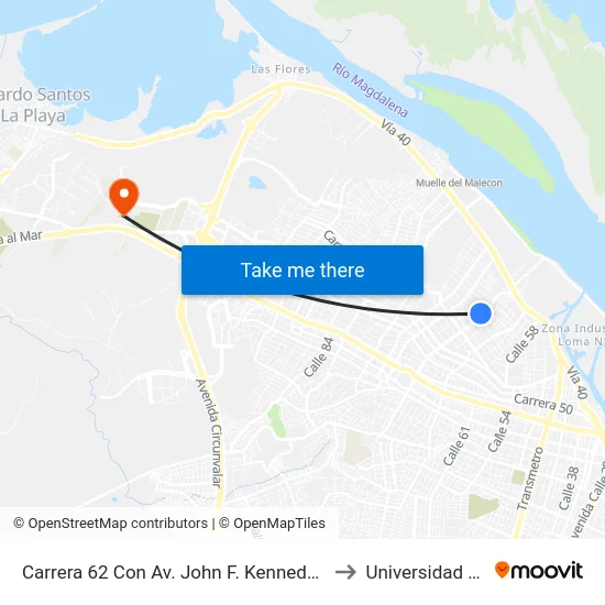 Carrera 62 Con Av. John F. Kennedy (Calle 72) Lado Sur to Universidad Del Norte map
