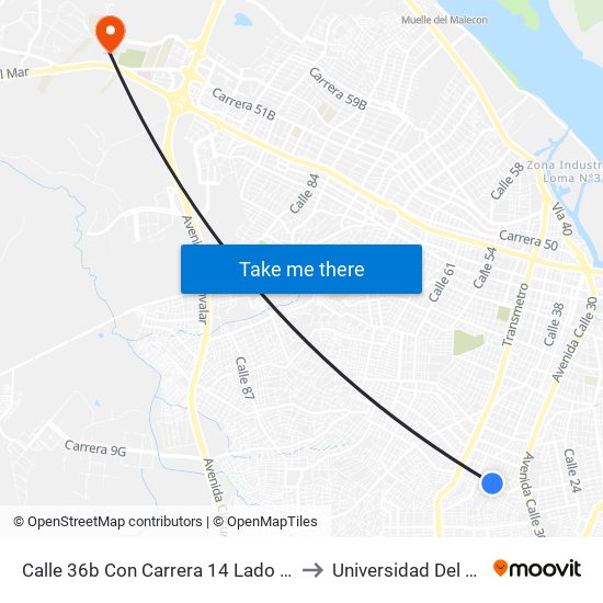 Calle 36b Con Carrera 14 Lado Oriental to Universidad Del Norte map