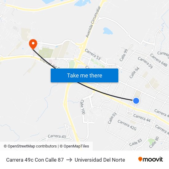 Carrera 49c Con Calle 87 to Universidad Del Norte map