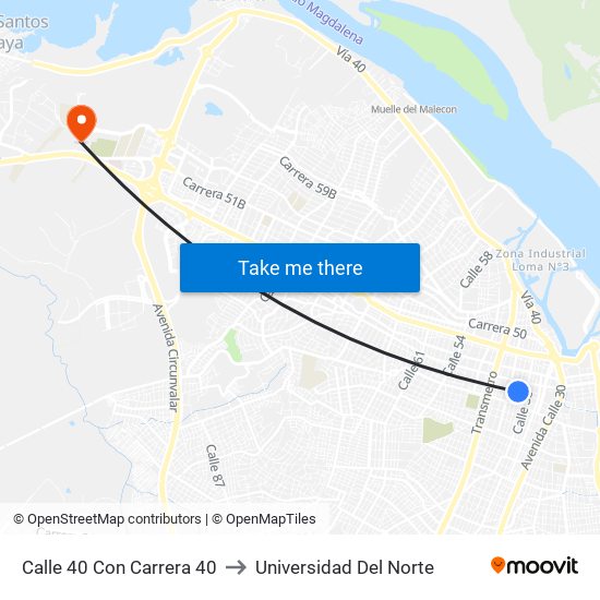 Calle 40 Con Carrera 40 to Universidad Del Norte map