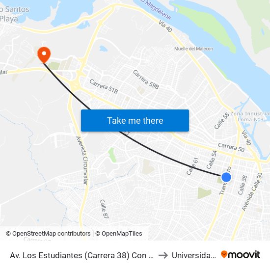 Av. Los Estudiantes (Carrera 38) Con Av. Murillo (Calle 45) Lado Norte to Universidad Del Norte map