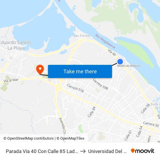 Parada Vía 40 Con Calle 85 Lado Norte to Universidad Del Norte map