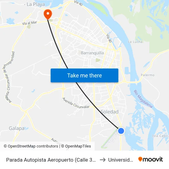 Parada Autopista Aeropuerto (Calle 30) Acceso Hangar Lado Occidental to Universidad Del Norte map