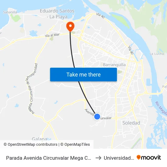 Parada Avenida Circunvalar Mega Colegio Jorge Robledo Ortiz to Universidad Del Norte map