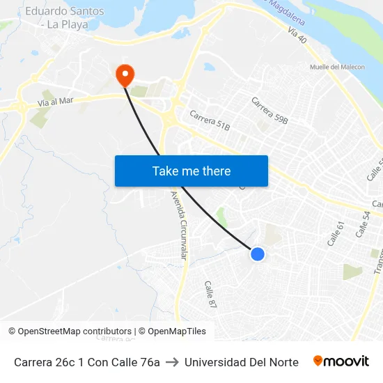 Carrera 26c 1 Con Calle 76a to Universidad Del Norte map