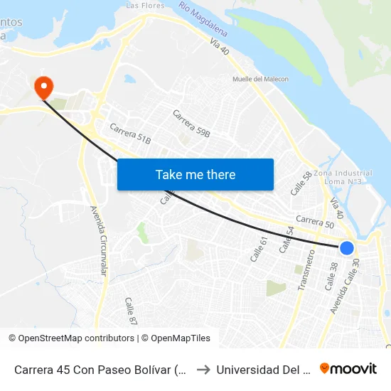 Carrera 45 Con Paseo Bolívar (Calle 34) to Universidad Del Norte map