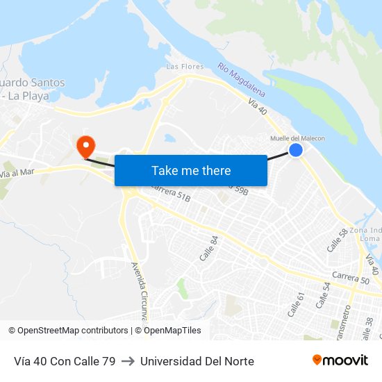 Vía 40 Con Calle 79 to Universidad Del Norte map