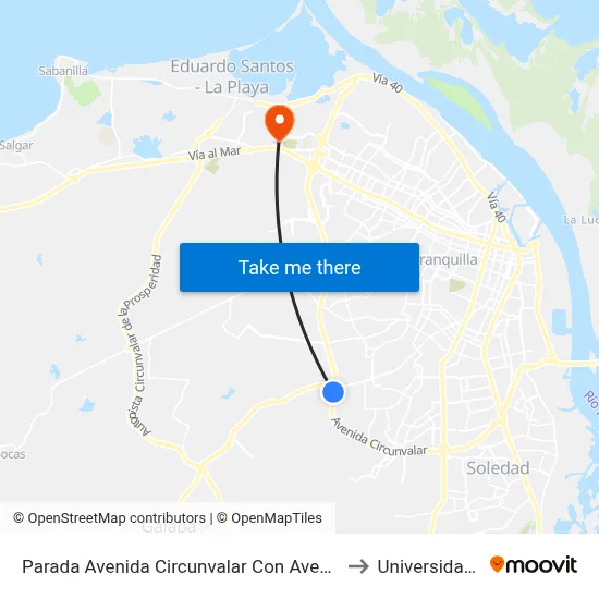 Parada Avenida Circunvalar Con Avenida Cordialidad Lado Oriental to Universidad Del Norte map