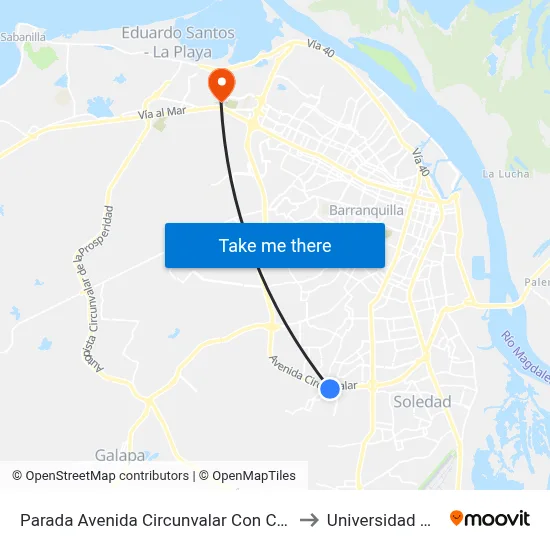 Parada Avenida Circunvalar Con Calle 51b Lado Sur to Universidad Del Norte map