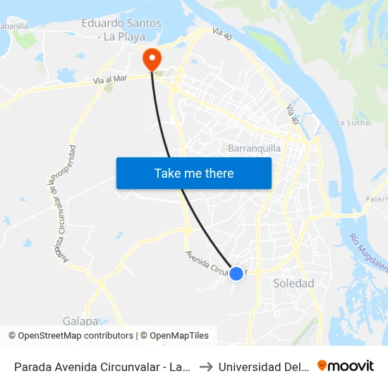 Parada Avenida Circunvalar - Las Cayenas to Universidad Del Norte map