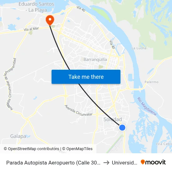 Parada Autopista Aeropuerto (Calle 30) Entrada Manuela Beltrán Lado Oriental to Universidad Del Norte map