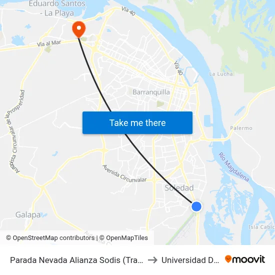 Parada Nevada Alianza Sodis (Transbordo Sibus) to Universidad Del Norte map