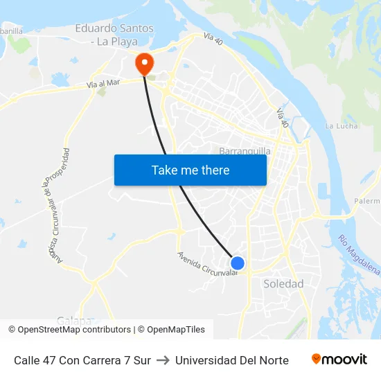 Calle 47 Con Carrera 7 Sur to Universidad Del Norte map