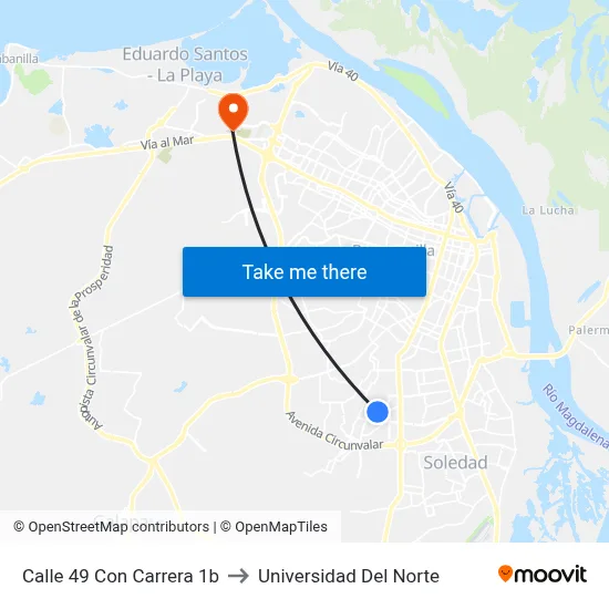 Calle 49 Con Carrera 1b to Universidad Del Norte map