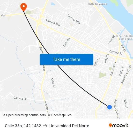 Calle 35b, 142-1482 to Universidad Del Norte map