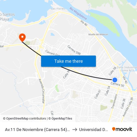 Av.11 De Noviembre (Carrera 54) Con Calle 49 to Universidad Del Norte map