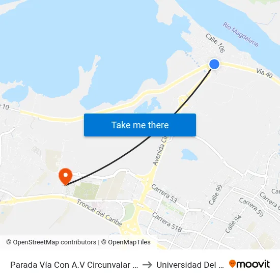 Parada Vía Con A.V Circunvalar Lado Sur to Universidad Del Norte map
