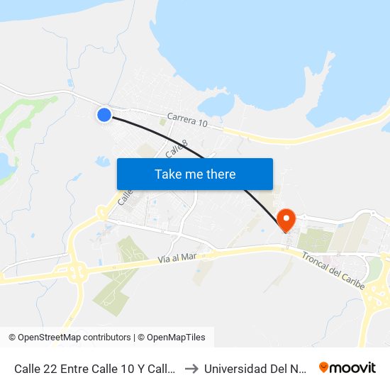 Calle 22 Entre Calle 10 Y Calle 20 to Universidad Del Norte map