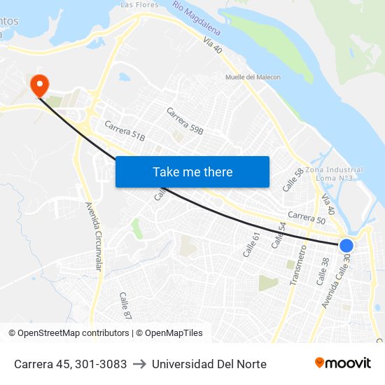 Carrera 45, 301-3083 to Universidad Del Norte map