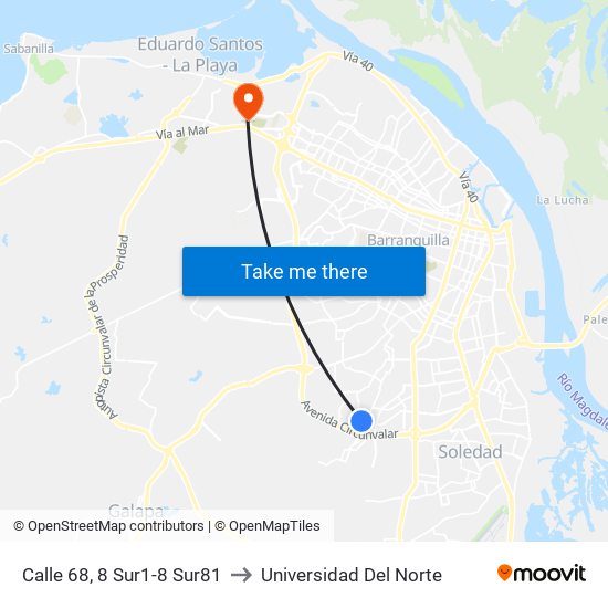 Calle 68, 8 Sur1-8 Sur81 to Universidad Del Norte map