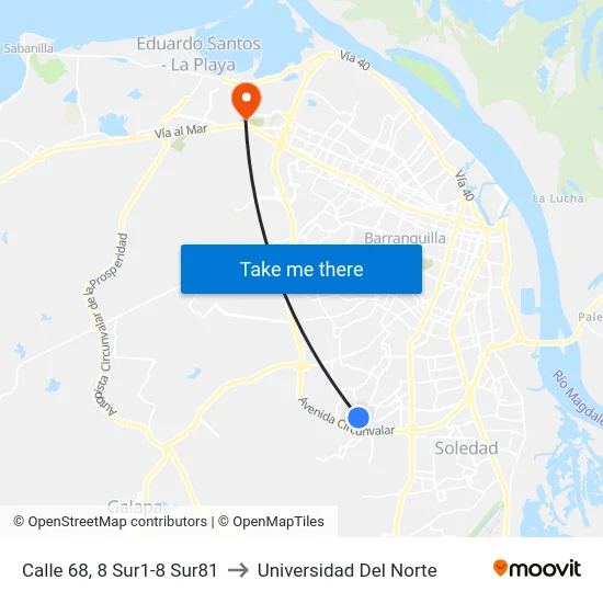 Calle 68, 8 Sur1-8 Sur81 to Universidad Del Norte map