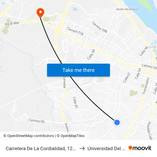 Carretera De La Cordialidad, 12c2-12c72 to Universidad Del Norte map