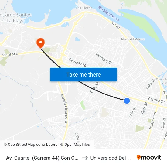 Av. Cuartel (Carrera 44) Con Calle 68 to Universidad Del Norte map