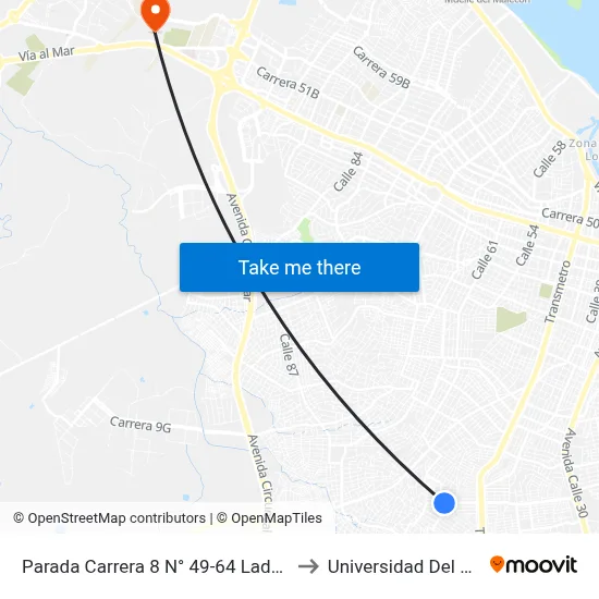 Parada Carrera 8 N° 49-64 Lado Norte to Universidad Del Norte map