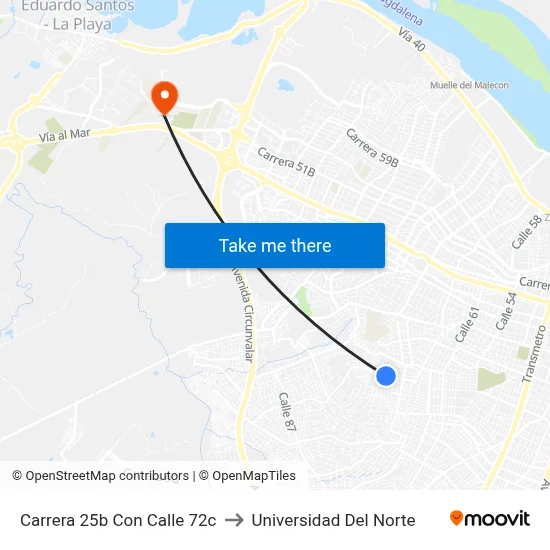 Carrera 25b Con Calle 72c to Universidad Del Norte map