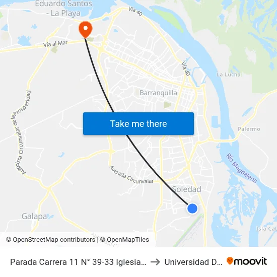 Parada Carrera 11 N° 39-33 Iglesia San Luis Beltran to Universidad Del Norte map