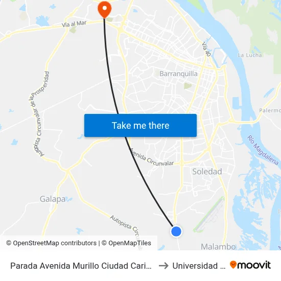 Parada Avenida Murillo Ciudad Caribe Real Lado Occidente to Universidad Del Norte map