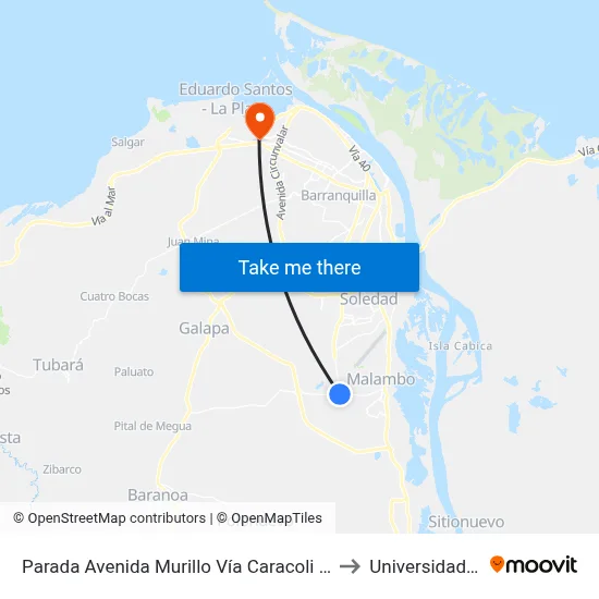 Parada Avenida Murillo Vía Caracoli - Malambo Lado Oriente to Universidad Del Norte map