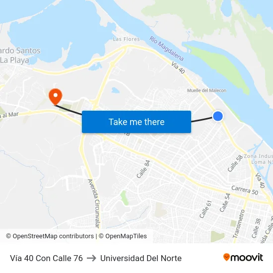 Vía 40 Con Calle 76 to Universidad Del Norte map