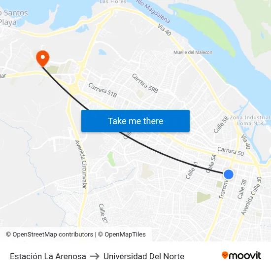 Estación La Arenosa to Universidad Del Norte map